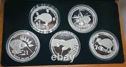 Nouvelle-Zélande 2004 à 2008 Coffret de pièces Kiwi Proof cinq pièces Kiwi de 1 oz Édition limitée /500