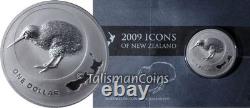 Nouvelle-Zélande 2009 KIWI BIRD Icônes 1 $ 1 once troy d’argent pur Dollar BU dans l’emballage d’origine complet (OGP)