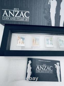 Nouvelle-Zélande 2015 Ensemble monnaie et timbre en argent preuve ANZAC