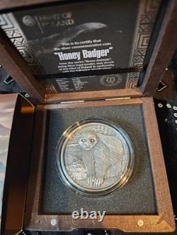 Nouvelle-Zélande 2015 pièce en argent AG 999 2 oz Série Brave Animals Honey Badger