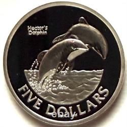 Nouvelle-Zélande 5 dollars 2002 argent 999 proof, dauphin d’Hector, rare