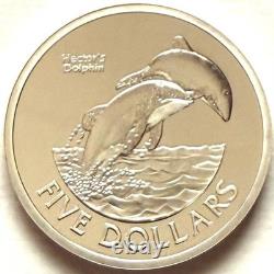Nouvelle-Zélande 5 dollars 2002 argent 999 proof, dauphin d’Hector, rare