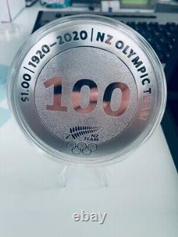 Nouvelle-Zélande - Monnaie en argent prouvée de 100 ans des Jeux Olympiques de Tokyo 2020
