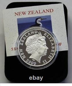 Nouvelle-Zélande - Pièce de 5 dollars en argent épreuve de 2000 - Oiseau Cormoran ! RARE