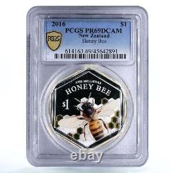 Nouvelle-zélande 1 Dollar Honey Bee Insect Faune Pr69 Pcgs Pièce D'argent Couleur 2016
