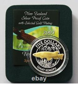 Nouvelle-zélande 2003 1 Oz Pièce De Preuve D'argent- La Truite Géante Kokopu Rare