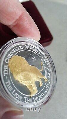 Nouvelle-zélande 2006 Silver Dollar Proof Coin Narnia Aslan W Gold Plate