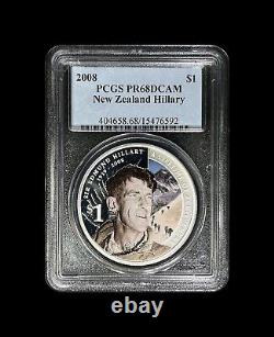 Nouvelle-zélande. 2008, 1 Dollar, Argent Pcgs Pr68 Sir Edmund Hillary, Mt Everest