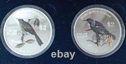 Oiseaux de Nouvelle-Zélande ensemble de quatre pièces en argent 1 oz 2 dollars Îles Cook 2005