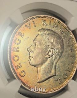 PRIX RÉDUIT ! 1940 Nouvelle-Zélande CENT Demi Couronne KM-14, NGC MS63 tonifié arc-en-ciel