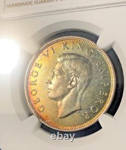 PRIX RÉDUIT ! 1940 Nouvelle-Zélande CENT Demi Couronne KM-14, NGC MS63 tonifié arc-en-ciel