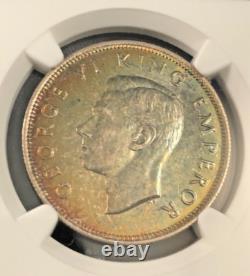 PRIX RÉDUIT ! 1940 Nouvelle-Zélande CENT Demi Couronne KM-14, NGC MS63 tonifié arc-en-ciel