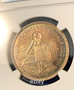 PRIX RÉDUIT ! 1940 Nouvelle-Zélande CENT Demi Couronne KM-14, NGC MS63 tonifié arc-en-ciel
