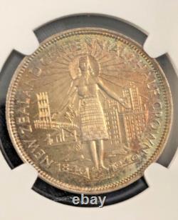 PRIX RÉDUIT ! 1940 Nouvelle-Zélande CENT Demi Couronne KM-14, NGC MS63 tonifié arc-en-ciel