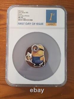 Pièce d'argent Niue STUART de 1 once 999 NGC MS70 FDOI du film Les Minions en 2021