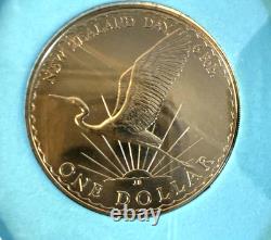 Pièce d'argent de 1 $ du Jour de la Nouvelle-Zélande 1974 Héron Blanc Kotuku Certifiée Originale