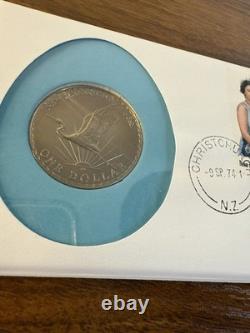 Pièce d'argent de 1 $ du Jour de la Nouvelle-Zélande 1974 Héron Blanc Kotuku Certifiée Originale