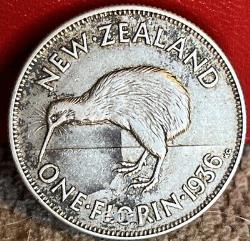 Pièce d'argent rare d'une Florin de la Nouvelle-Zélande de 1936, non certifiée H17