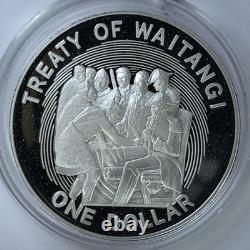 Pièce de 1 dollar néo-zélandais en argent proof du traité de Waitangi de 1990 (27,2 g, Ag 925)