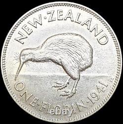Pièce de Florin en argent 1941 NOUVELLE-ZÉLANDE ROYAUME-UNI, oiseau KIWI, Roi George VI, n° 0551