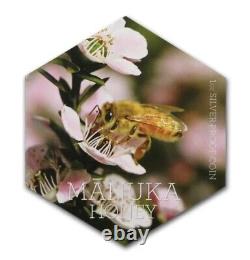 Pièce de collection hexagonale en argent de 1 once 2018, 1 dollar néo-zélandais, représentant l'abeille de miel de manuka
