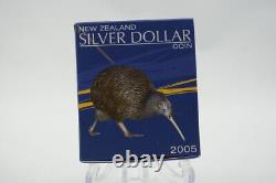 Pièce de monnaie de preuve d'un dollar en argent de la Nouvelle-Zélande 2005 représentant le kiwi rowi
