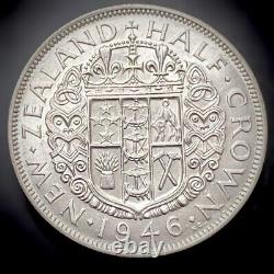 Pièce de monnaie en argent 1/2 couronne 1946 Nouvelle-Zélande non circulée monnaie étrangère du monde