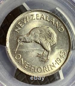 Pièce de monnaie en argent Florin de Nouvelle-Zélande 1943 Pcgs Ms62