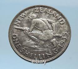 Pièce de monnaie en argent d'une shilling de 1935 de la Nouvelle-Zélande représentant le guerrier maori natif George V