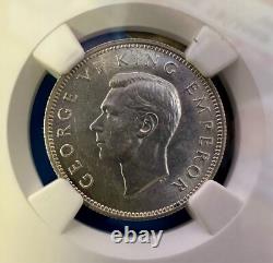 Pièce de monnaie en argent de 1 shilling de Nouvelle-Zélande 1942 notée MS61 par NGC, rare et difficile à trouver, belle.