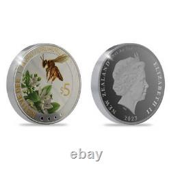 Pièce de monnaie en argent de 2 onces de preuve de l'abeille native de Nouvelle-Zélande Ngaro Huruhuru 2023.