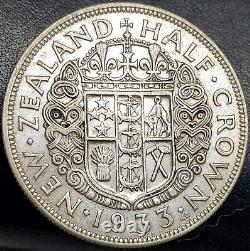 Pièce de monnaie en argent de Nouvelle-Zélande de 1933 demi-couronne du roi George V # 0607