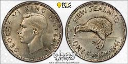 Pièce de monnaie en argent non circulée de la Nouvelle-Zélande de 1941 Florin 2/- KM-10.1, notée MS62 par PCGS.