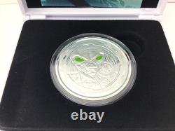 Pièce de preuve colorisée en argent ALIEN du Ghana 2022. Argent pur 999 en boîte
