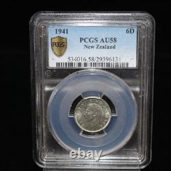 Pièce en argent 1/2 couronne de Nouvelle-Zélande 1941 notée AU 58 par PCGS faible tirage
