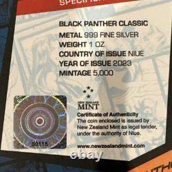 Pièce en argent 1 oz. 999 Black Panther Classic 2023 Niue Monnaie de Nouvelle-Zélande COA OGP