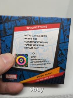 Pièce en argent 1 oz. 999 Niue Iron Man 2023 par la Monnaie de Nouvelle-Zélande Comics Marvel
