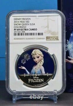 Pièce en argent 999 de 2016 Niue de 2 $ Disney Frozen Snow Queen Elsa Ngc Pf69 Uc