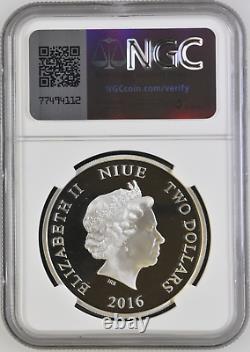 Pièce en argent 999 de 2016 Niue de 2 $ Disney Frozen Snow Queen Elsa Ngc Pf69 Uc