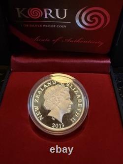 Pièce en argent Proof de 1 $ Koru de Nouvelle-Zélande 2013 avec boîte et certificat d'authenticité Tirage de 2000 pièces