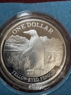 Pièce en argent Proof de Nouvelle-Zélande 1988, le manchot aux yeux jaunes