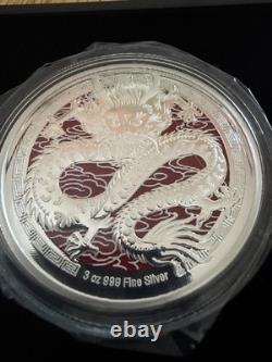 Pièce en argent colorisée de 3 oz, finition Belle Épreuve – Année lunaire du Dragon 2024 – New Zealand Mint