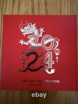 Pièce en argent colorisée de 3 oz, finition Belle Épreuve – Année lunaire du Dragon 2024 – New Zealand Mint