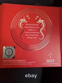 Pièce en argent colorisée de 3 oz, finition Belle Épreuve – Année lunaire du Dragon 2024 – New Zealand Mint