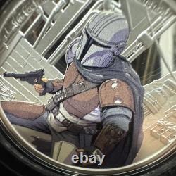 Pièce en argent de 1 oz 2021 Star Wars Mandalorian - OGP COA 835/2000 colorisée
