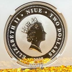 Pièce en argent de 2 $ de Niue 2008, 1 oz, épreuve inversée PF70, anciennes voitures soviétiques, GAZ M20 Pobeda, population certifiée : 2