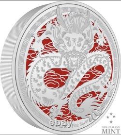 Pièce en argent proof colorisée de 3 oz, Année lunaire du Dragon 2024 de la New Zealand Mint