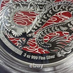 Pièce en argent proof colorisée de 3 oz, Année lunaire du Dragon 2024 de la New Zealand Mint