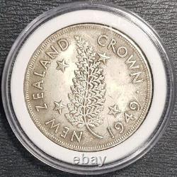 Pièce en argent rare de 1949 de Nouvelle-Zélande, couronne, 26,3g Ø38mm (+1 pièce GRATUITE) #32136