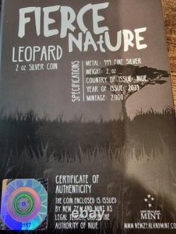 Pièce léopard argentée 999 de 2 onces Série Nature Sauvage Collectionneur Niue Nouvelle-Zélande